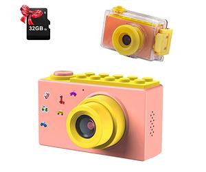ShinePick Cámara de fotos infantil resistente al agua / 8MP / HD 1080P / pantalla de 2 pulgadas / foto y vídeo / marco / filtro, cámara digital con tarjeta de memoria, regalos (rosa)