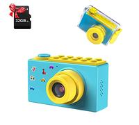 ShinePick - Cámara de fotos para niños, resistente al agua, mini cámara con tarjeta TF de 32 GB, zoom digital, 4 x 8 MP, pantalla LCD TFT de 2 pulgadas, cámara digital para niños (azul)