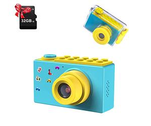 ShinePick Cámara digital resistente al agua, 8 MP, HD 1080P, 2 pulgadas, foto y vídeo, marco, filtro, 32 G tarjeta de memoria, regalos para niños (azul)