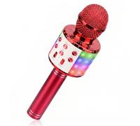 ShinePick Microfono Inalámbrico Karaoke, Micrófono Karaoke Bluetooth Portátil con Altavoz y LED para Niños Canta Partido Musica, Compatible con Android/iOS PC, AUX o Teléfono Inteligente (carmesí)
