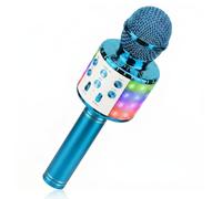 ShinePick Microfono Inalámbrico Karaoke, Micrófono Karaoke Bluetooth Portátil con Altavoz y LED para Niños Canta Partido Musica, Compatible con Android/iOS PC, AUX o Teléfono Inteligente (Azul)