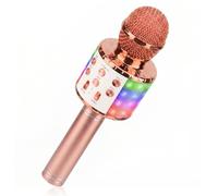 ShinePick Microfono Inalámbrico Karaoke, Micrófono Karaoke Bluetooth Portátil con Altavoz y LED para Niños Canta Partido Musica, Compatible con Android/iOS PC, AUX o Teléfono Inteligente (Oro Rosa)