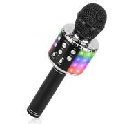 ShinePick Microfono Inalámbrico Karaoke, Micrófono Karaoke Bluetooth Portátil con Altavoz y LED para Niños Canta Partido Musica, Compatible con Android/iOS PC, AUX o Teléfono Inteligente(Negro)