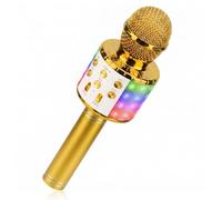 ShinePick Microfono Inalámbrico Karaoke, Micrófono Karaoke Bluetooth Portátil con Altavoz y LED para Niños Canta Partido Musica, Compatible con Android/iOS PC, AUX o Teléfono Inteligente (Dorado)