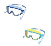SHINER 2 Pcs Gafas de Natación, Antivaho de Visión Clara, Protección UV, Ajuste Rápido, Junta de Silicona, Unisex Montura Grande Gafas Natacion Niño de 3 a 14 Años (Maca Azul y Azul Amarillo)