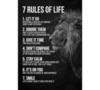 SHINERING Frases Motivacionales 7 Reglas De Vida Cuadro De León En Lienzo Póster Impresiones Arte De Pared Decoración Para Oficina Y Sala De Estar 50X70Cm Sin Marco