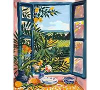 SHINERING Paisaje Natural Más Allá De La Ventana. Cuadro Bohemio Colorido Con Ventana Abierta. Impresiones En Lienzo. Arte De Pared. Decoración Del Hogar. Tamaño A6. 21X30Cm Sin Marco
