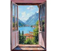 SHINERING Paisaje Natural Más Allá De La Ventana. Cuadro Bohemio Colorido Con Ventana Abierta. Impresiones En Lienzo. Arte De Pared. Decoración Del Hogar. A13 30X40Cm Sin Marco