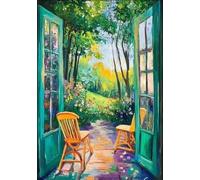 SHINERING Paisaje Natural Más Allá De La Ventana. Cuadro Bohemio Colorido Con Ventana Abierta. Impresiones En Lienzo. Arte De Pared. Decoración Del Hogar. Tamaño A1. 40X50Cm Sin Marco