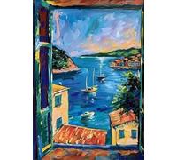 SHINERING Paisaje Natural Más Allá De La Ventana. Cuadro Bohemio Colorido Con Ventana Abierta. Impresiones En Lienzo. Arte De Pared. Decoración Del Hogar. Tamaño A8. 50X70Cm Sin Marco