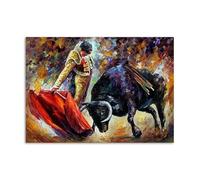 SHINERING Pintura Al Óleo De Torero Español, Póster De Toro Negro Desenfadado, Lienzo De Corrida De Toros, Impresiones Para Decoración Clásica De Pared Del Hogar A 60Cmx80Cm Sin Marco