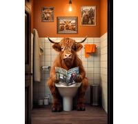 SHINERING Póster De Vaca Divertida Sentada En El Inodoro Leyendo El Periódico Con Estampado Animal, Pintura En Lienzo, Arte De Pared, Decoración De Pared De Baño, A16 40X50Cm Sin Marco