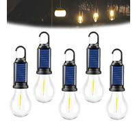 Shineshore Solar Rechargeable Hooked Camping Light, 2025 New Outdoor Waterproof Solar Tent Lights USB Rechargeable Led Camping Lantern with Clip Hook for Fishing, Decorations Hanging (Spherical*5)