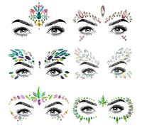 SHINEYES 6 calcomanías de cara de piedras preciosas para festivales de música, fiestas de vacaciones, calcomanías de cara de diamantes de imitación para Halloween, calcomanía de purpurina facial