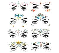 SHINEYES 8 calcomanías de cara de piedras preciosas para festivales de música, fiestas de vacaciones, calcomanías de cara de diamantes de imitación para Halloween, calcomanía de purpurina facial