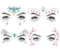 SHINEYES Cara Cuerpo Tatuajes Temporales Cara Joyas Pegatinas Glitter, Hecho de Piedras Preciosas Cristales Rhinstone para Rave Carnaval Música Cumpleaños Fiesta Festival (4 unidades No.06, 4 piezas)