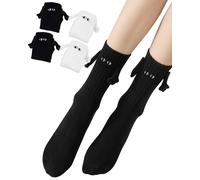 Shinfirst Calcetines magnéticos para sujetar las manos, 2 pares, calcetines divertidos, regalos para novio, pareja, mejores amigos, Ojos Bordados 1 Par Negro + 1 Par Blanco, Talla única