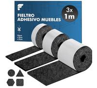 shinfly Almohadillas Fieltro Adhesivo Muebles de 4mm | Protector Patas Muebles | Fieltro Autoadhesivas (100 * 10cm + 100 * 5cm + 100 * 2cm) | Antideslizante Protector Patas Sillas | Negro
