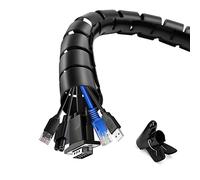 shinfly Organizador de Cables, Negro, 10m (2x5m), Diámetro: 22+28 mm, Cubre Cables con Herramienta Guía, para Ocultar Cables de TV y PC
