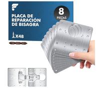 Shinfly Placa Reparación Bisagra 8 Piezas, Acero Inoxidable 0,55 mm, 9 x 9 cm, Kit con 48 Tornillos y Punta Phillips, Refuerzo para Bisagras Puertas Cocina, Bisagras Puertas Madera y Armarios