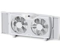 shinic Ventilador de ventana doble con control remoto, cuchillas de 9 pulgadas, flujo de aire reversible, control de termostato, 3 velocidades, 3 funciones, ancho expandible de 23.8 a 37 pulgadas,
