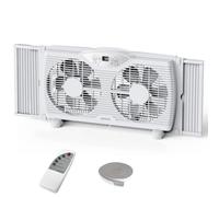 shinic Ventilador de ventana doble con control remoto, cuchillas de 9 pulgadas, flujo de aire reversible, control de termostato, 3 velocidades, 3 funciones, ancho expandible de 23.8 a 37 pulgadas,