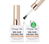 Shining She 2 PCS Pegamento Uñas Postizas, TPO Free HEMA Free, Extra Fuerte Nail Glue para Claro Tips Uñas &Uñas A Presión Curar UV/LED Duradera Fácil de Usar, 15ML