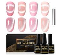 Shining She 4 Colores Esmaltes Semipermanentes Ojo de Gato,Rosa Claro Glitter Cat Eye Gel Polish Set con imán,Pintauñas Semipermanentes Uñas en Gel UV LED para Novato Art DIY,8ML