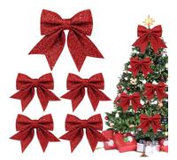 Shining She 5PCS Lazos Arbol Navidad,Rojo Moños de Navidad Decoración Adornos Arbol Navidad Adecuado para Navidad, Celebraciones, Decoraciones de Boda（2 Tamaños）