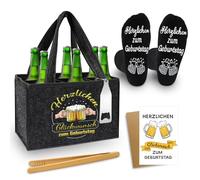 Shining She Bier Geschenke für Männer Männerhandtasche Bier, Filz Flaschentasche 6 Flaschen mit Flaschenöffner Grillzange Bier Socken Grußkarten, Geburtstagsgeschenk für männer Vatertagsgeschenk Bier