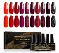 Shining She Esmalte Semipermanente,10 Colors Otoño e Invierno Rojo brillante Rojo oscuro Negro Rojo Glitter Pintauñas Semipermanentes Soak Off UV/LDE,Nail Art Manicure Salon,8ML