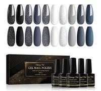 Shining She Esmalte Semipermanente de Uñas en Gel UV LED,10 Colors Glitter Blanco Gris Negro Pintauñas Semipermanentes para Nail Art Manicure Salon,8ML