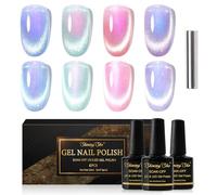 Shining She Esmalte Semipermanente de Uñas en Gel UV LED,4 Colores reflectante Glitter Rosa Verde Azul Morado Cat Eye Gel Polish Set con Imán,Ojo de Gato Pintauñas Semipermanentes para Art DIY,8ML
