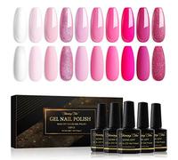 Shining She Esmalte Semipermanente de Uñas en Gel UV LED, Serie Rosa | 10 Colors Primavera y Verano Blanco Nude Rosa Glitter Rosa Pintauñas Semipermanentes para Nail Art Manicure Salon,8ML
