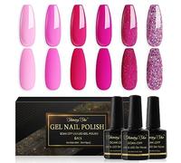 Shining She Esmalte Semipermanente Rosa,6 Colores Glitter Rosa Claro Rosa Brillante Pintauñas Semipermanentes Soak-Off UV LED Esmaltes Semipermanentes Para Uñas Fácil de DIY en Casa,8ML