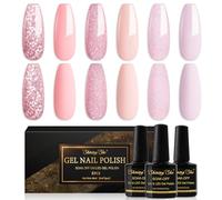 Shining She Esmalte Semipermanente Rosa Nude,6 Colores Rosa Claro Glitter Rosa Pintauñas Semipermanentes Soak-Off UV LED Esmaltes Semipermanentes Para Uñas Fácil de DIY en Casa,8ML