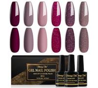 Shining She Esmaltes Semipermanentes de Uñas en Gel UV LED,6 Colores Glitter Rojo Oscuro Marrón Oscuro Rosa Otoño e Invierno Pintauñas Semipermanentes para Principiantes Art DIY,8ML
