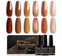 Shining She Esmaltes Semipermanentes de Uñas en Gel UV LED,6 Colores Otoño Marrón Rojo Marrón Color Café Albaricoque Glitter Pintauñas Semipermanentes para Principiantes Art DIY,8ML