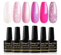 Shining She Esmaltes Semipermanentes para Uñas, 6 Colores Perla Blanco Sirena Rosa Glitter Rosa Pintauñas Semipermanentes de Gel UV LED Salón de Uñas Creativas,8ML