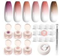 Shining She Esmaltes Semipermanentes para Uñas de Gel UV LED, 6 Colors Pat Painting Nude Rosa Oscuro Pintauñas Semipermanentes Efecto Degradado Blush DIY con 100 Esponjas y Pinza para Manicura