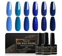Shining She Esmaltes Semipermanentes Para Uñas en Gel UV LED,6 Colores Azul Marino Azul Lago Azul Glitter Pintauñas Semipermanentes Apto Para Principiantes Manicura,8ML