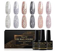 Shining She Esmaltes Semipermanentes Para Uñas en Gel UV LED,6 Colores Glitter Oro Plata Negro Morado Pintauñas Semipermanentes Apto Para Principiantes Manicura,8ML