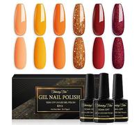 Shining She Esmaltes Semipermanentes Para Uñas en Gel UV LED,6 Colores Naranja Glitter Amarillo Rojo Oscuro Pintauñas Semipermanentes Apto Para Principiantes Manicura,8ML