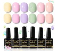 Shining She Esmaltes Semipermanentes para Uñas Gel UV LED, 6 Colores Primavera Verano Pastel Caramelo Rosa Morado Amarillo Verde Pintauñas Semipermanentes para Novato Nail Salón,8ML