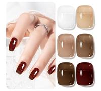 Shining She Esmaltes Semipermanentes sin TPO sin HEMA de Uñas en Gel UV LED, 6 Colores Cristal Jelly Marrón Rojizo Marrón Claro Blanco lechoso Pintauñas Semipermanentes para Novato Nail Art, 8ML