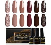 Shining She Esmaltes Semipermanentesde Uñas en Gel UV LED,6 Colors Invierno Rojo Oscuro Marrón Borgoña Negro Morado Glitter Pintauñas Semipermanentes Para Principiantes Nail Art Salón,8ML