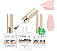 Shining She Gel Constructor Uñas & Base y Top Coat Semipermanente Sin TPO ni HEMA, 15ml 3pcs Esmalte Semipermanente de Uñas en Gel UV LED Kit, Rosa Builder gel uñas para Extensión Fortalecedor Salon