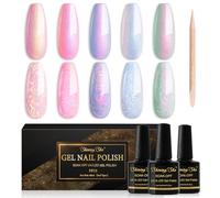Shining She Pintauñas Semipermanentes Perla,5 Colores Rosa Azul Verde Blanco Esmaltes Semipermanentes con Palos, Efecto Sirena Brillante y Efecto Espiral Para Uñas en Gel UV LED,8ML
