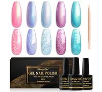 Shining She Pintauñas Semipermanentes Perla,5 Colores Rosa Verde Morado Azul Mentol Esmaltes Semipermanentes con Palos, Efecto Sirena Brillante y Efecto Espiral Para Uñas en Gel UV LED,8ML