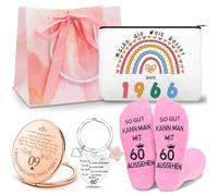 Shining She Regalo de cumpleaños para mujeres, 18 cumpleaños niñas, 30, 40, 50, 60, cumpleaños para mujeres, con bolsa de cosméticos, llavero, calcetines rosas, espejo de maquillaje, regalos